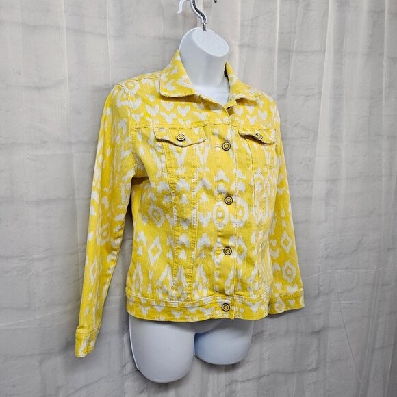 DG2 Diane Gilman Jacket Denim Yellow Aztec Southwestern Festival Trucker XS - Picture 6 of 15